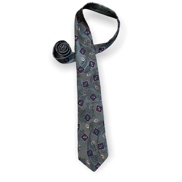 Mario Valentino Mens Tie Green Paisley 57” 4” Wide - Picture 1 of 5